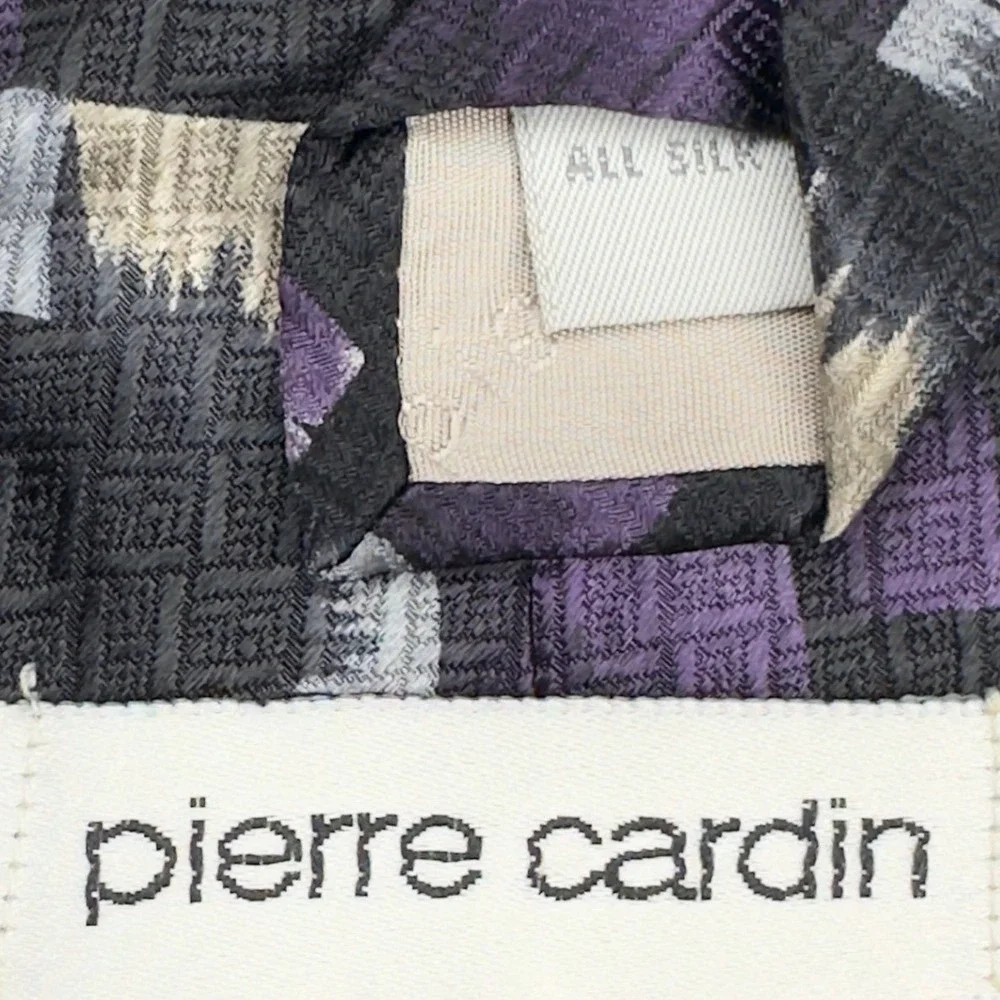 Pierre Cardin Mens Silk Tie Purple‎ Grey Abstract Geometric Made in USA